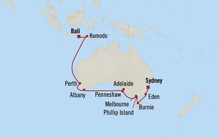 Itinerary Map for Oceania Cruises Voyage ID VIS280118