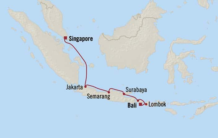 Itinerary Map for Oceania Cruises Voyage ID VIS280205