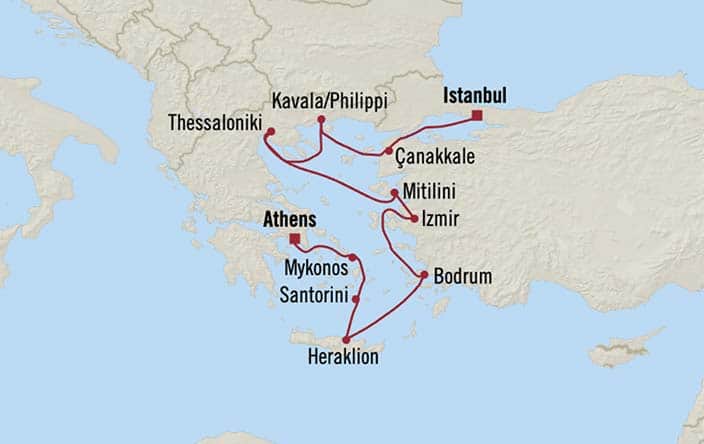 Itinerary Map for Oceania Cruises Voyage ID VIS280321