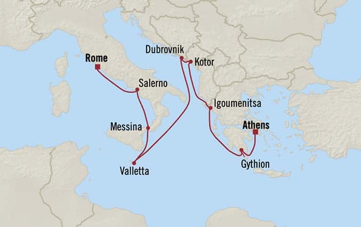 Itinerary Map for Oceania Cruises Voyage ID VIS280331
