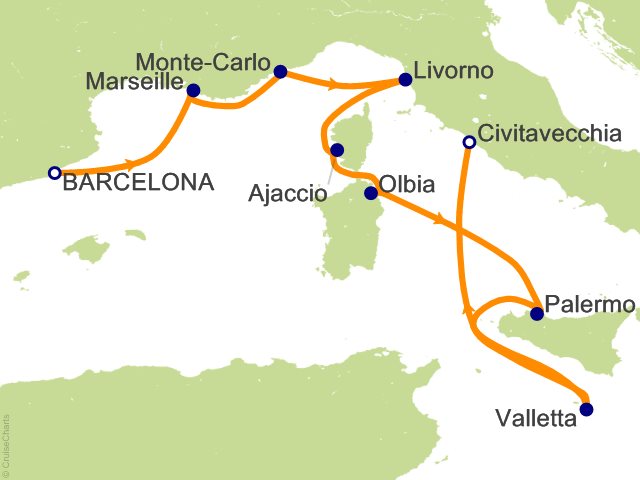 Oceania Allura September 5-14 2026 itinerary map