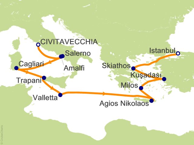 Oceania Allura September 14-26 2026 itinerary map