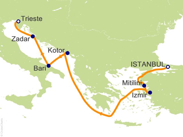Oceania Allura September 26-October 3 2026 itinerary map