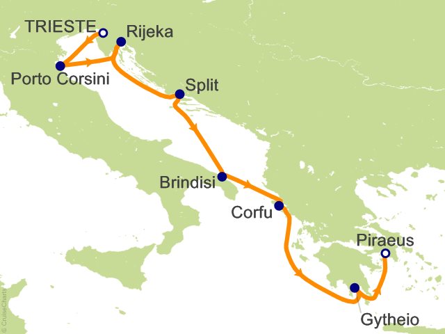 Oceania Allura October 3-10 2026 itinerary map