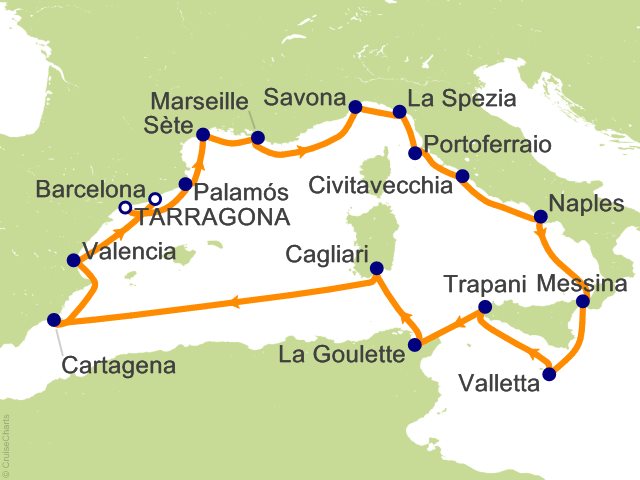 Oceania Allura October 31-November 17 2026 itinerary map
