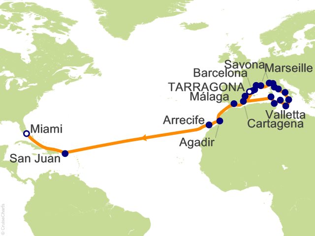 Oceania Allura October 31-December 2 2026 itinerary map