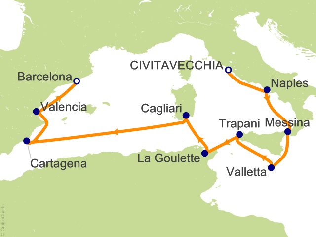 Oceania Allura November 7-17 2026 itinerary map