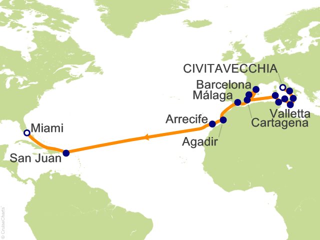 Oceania Allura November 7-December 2 2026 itinerary map
