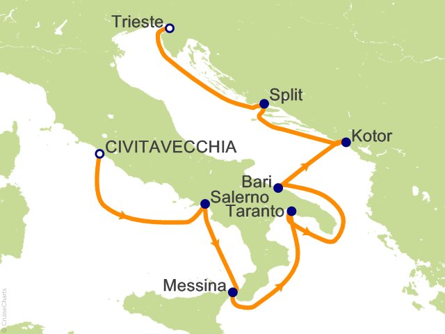 Oceania Allura April 23-30 2027 itinerary map