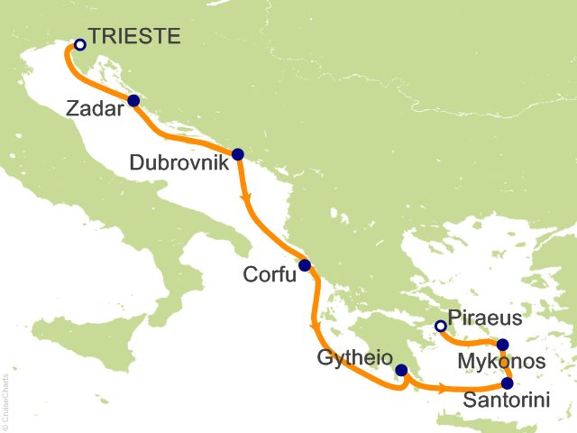 Oceania Allura April 30-May 7 2027 itinerary map