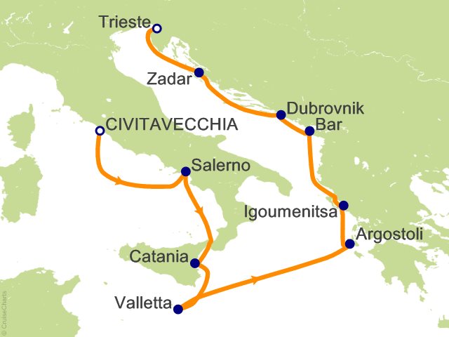 Oceania Allura May 14-23 2027 itinerary map