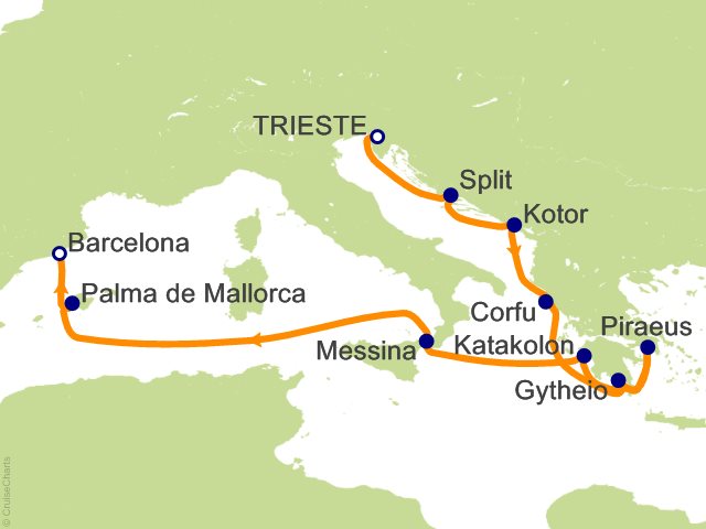 Oceania Allura May 23-June 2 2027 itinerary map