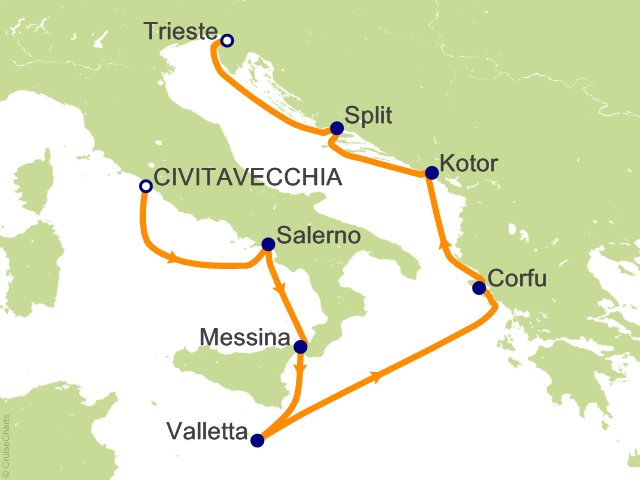 Oceania Allura June 11-18 2027 itinerary map
