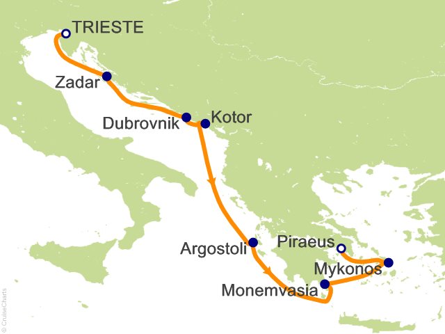 Oceania Allura June 18-25 2027 itinerary map