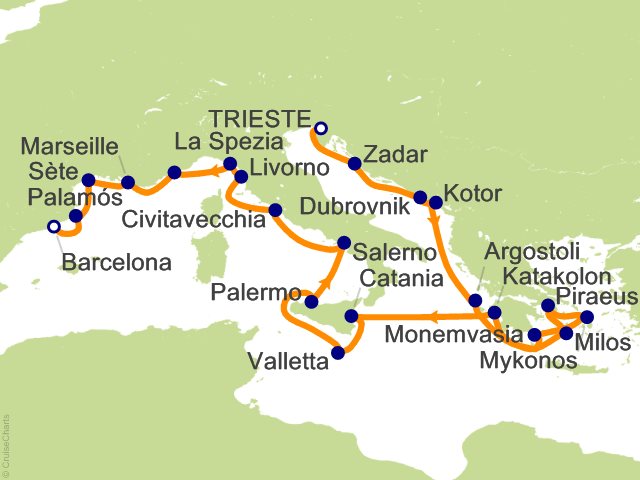 Oceania Allura June 18-July 9 2027 itinerary map