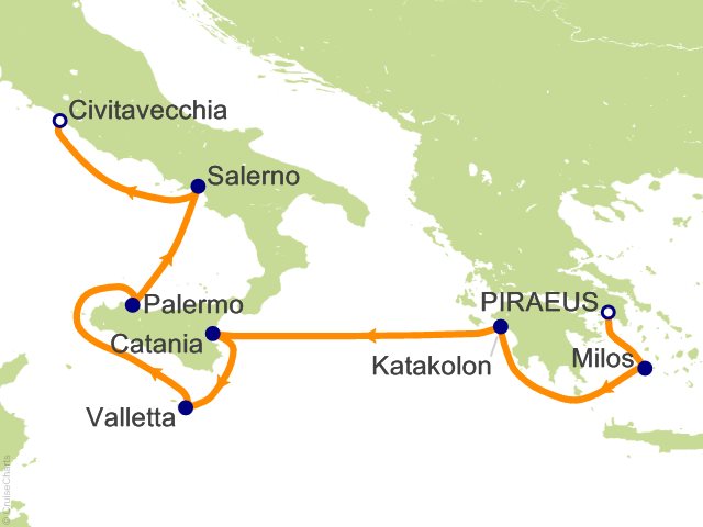 Oceania Allura June 25-July 2 2027 itinerary map