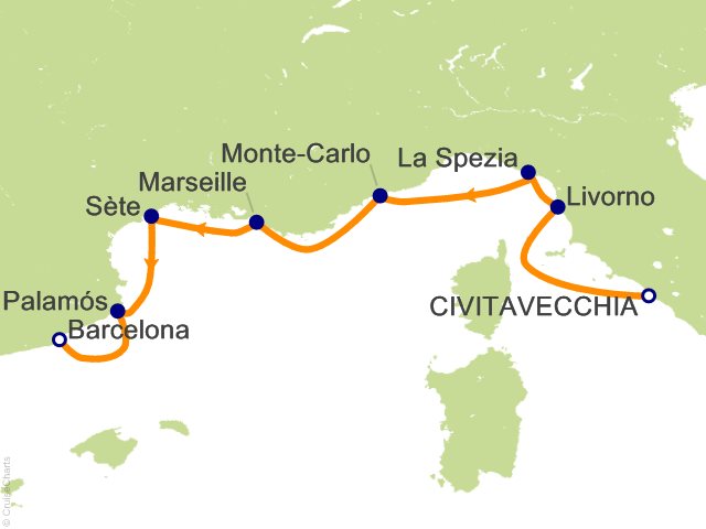 Oceania Allura July 2-9 2027 itinerary map