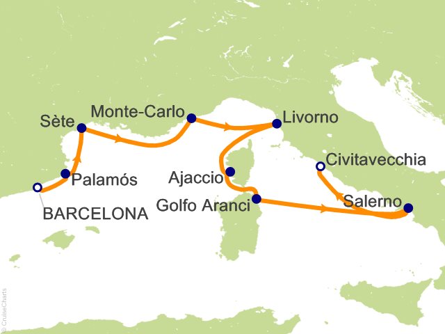 Oceania Allura July 9-17 2027 itinerary map