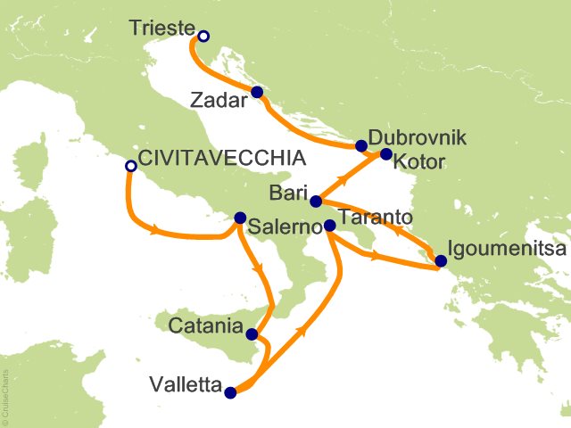 Oceania Allura July 17-27 2027 itinerary map