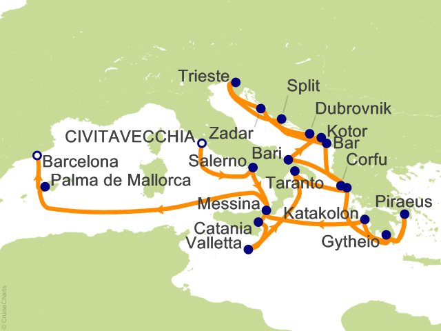 Oceania Allura July 17-August 6 2027 itinerary map