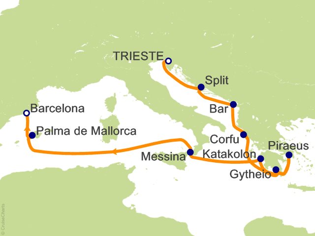 Oceania Allura July 27-August 6 2027 itinerary map