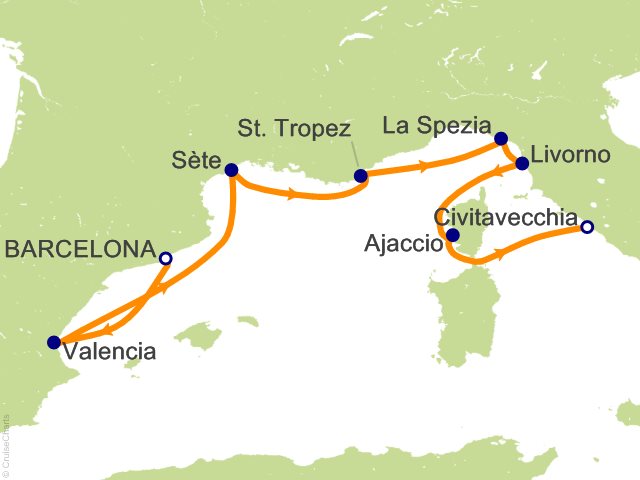 Oceania Allura August 6-13 2027 itinerary map