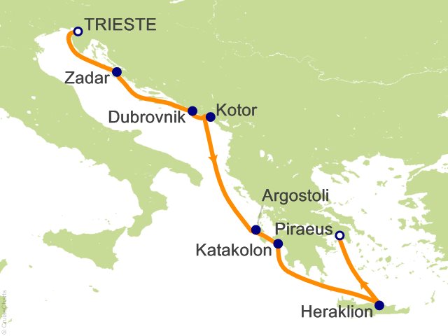 Oceania Allura August 20-27 2027 itinerary map