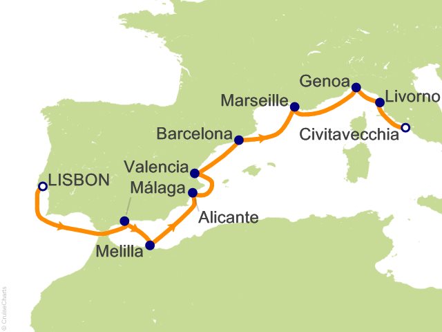 Oceania Allura September 26-October 6 2027 itinerary map