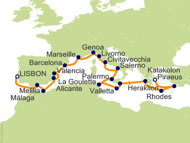 Oceania Allura September 26-October 15 2027 itinerary map
