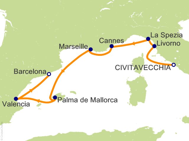 Oceania Allura October 22-29 2027 itinerary map