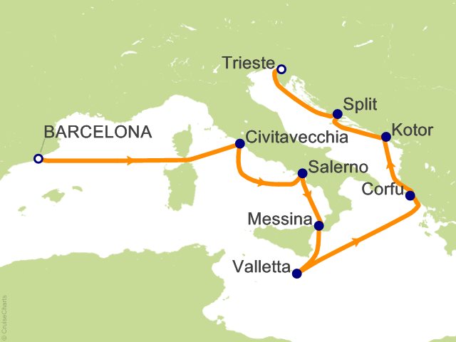 Oceania Allura October 29-November 7 2027 itinerary map