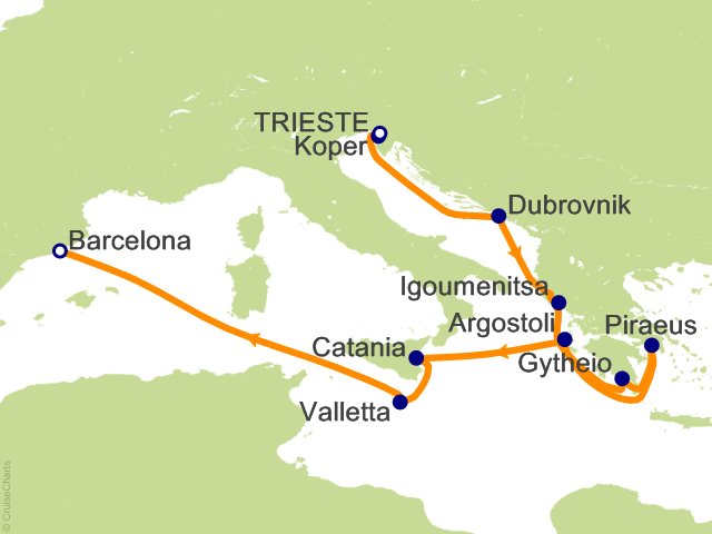 Oceania Allura November 7-17 2027 itinerary map