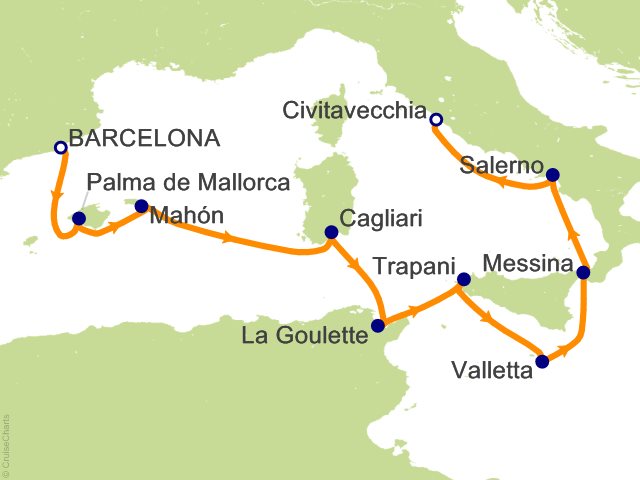 Oceania Allura November 17-26 2027 itinerary map