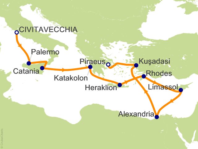 Oceania Allura November 26-December 8 2027 itinerary map