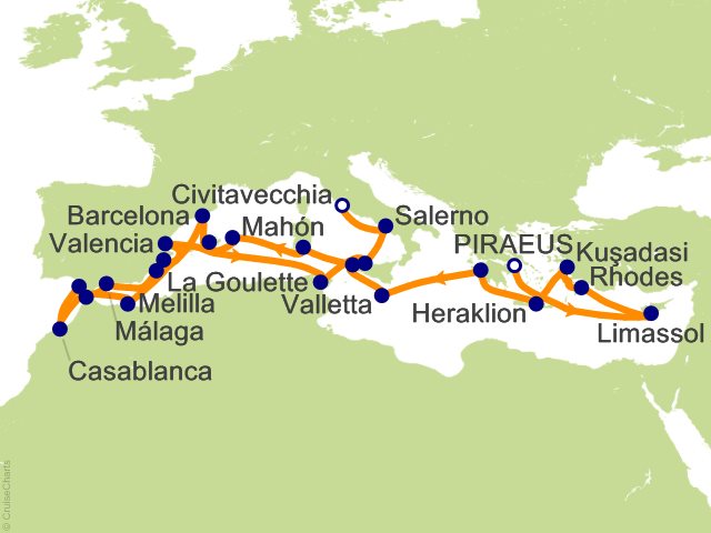 Oceania Allura December 8 2027-January 3 2028 itinerary map