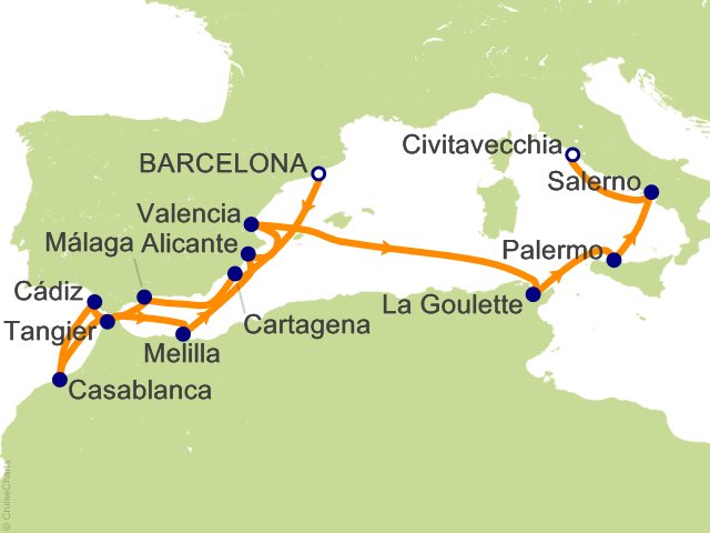 Oceania Allura December 20 2027-January 3 2028 itinerary map