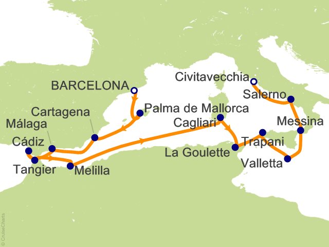 Oceania Allura January 17-31 2028 itinerary map