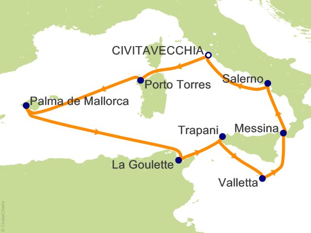 Oceania Allura January 31-February 9 2028 itinerary map