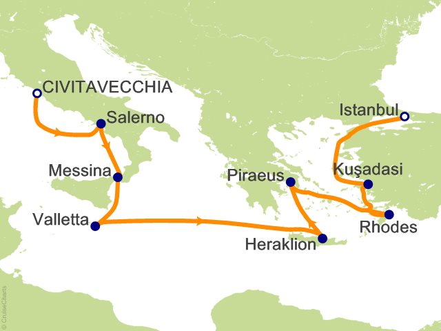 Oceania Allura February 9-19 2028 itinerary map