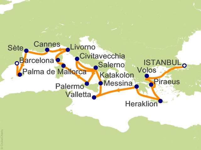 Oceania Allura February 19-March 8 2028 itinerary map
