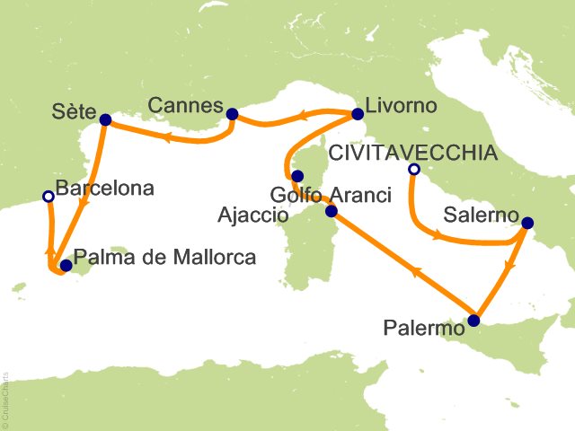 Oceania Allura February 28-March 8 2028 itinerary map