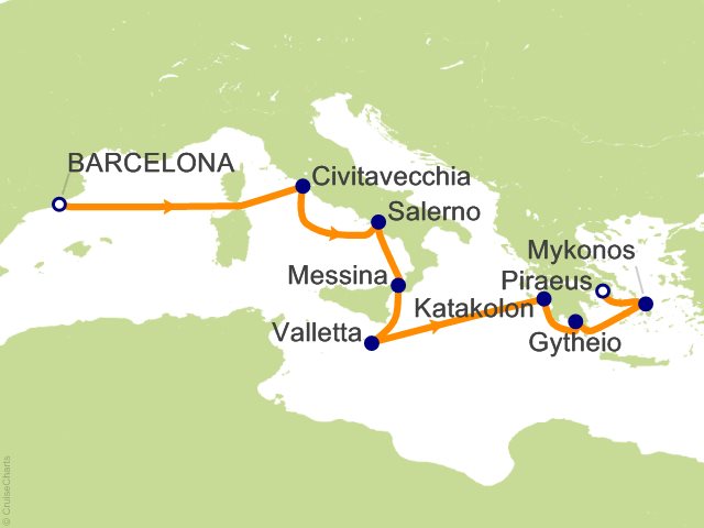 Oceania Allura March 8-18 2028 itinerary map