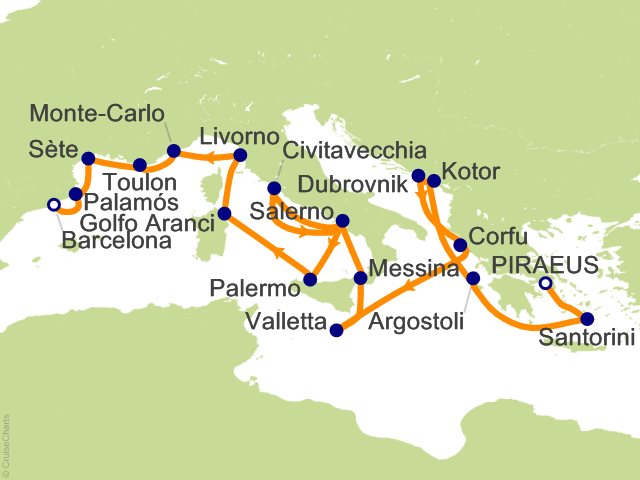 Oceania Allura March 18-April 5 2028 itinerary map