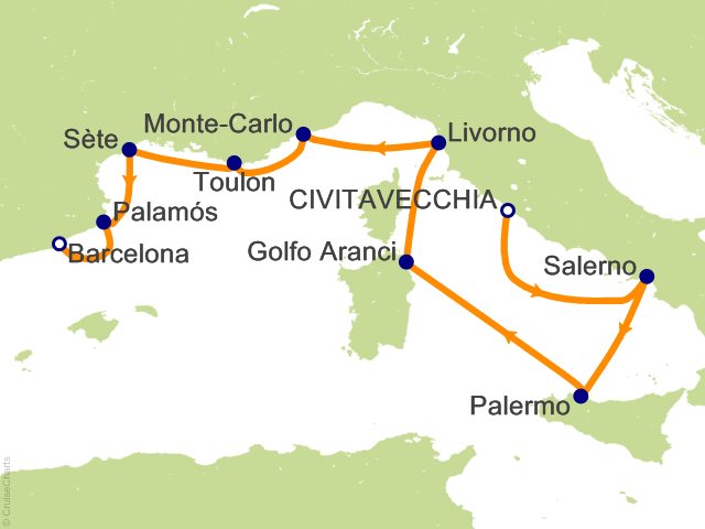 Oceania Allura March 27-April 5 2028 itinerary map