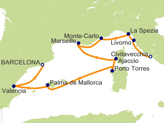 Oceania Allura April 5-15 2028 itinerary map