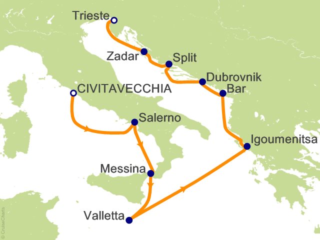 Oceania Allura May 1-11 2028 itinerary map