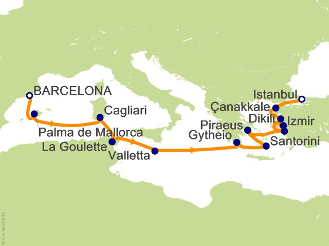Oceania Allura June 22-July 6 2028 itinerary map