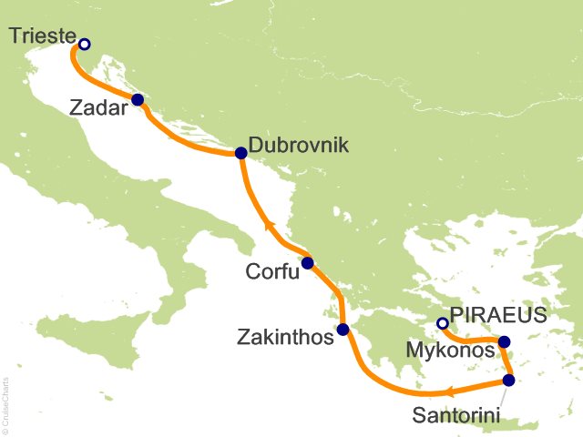 Oceania Allura July 13-20 2028 itinerary map