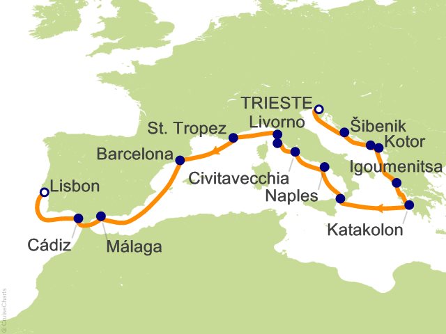 Oceania Allura July 20-August 6 2028 itinerary map