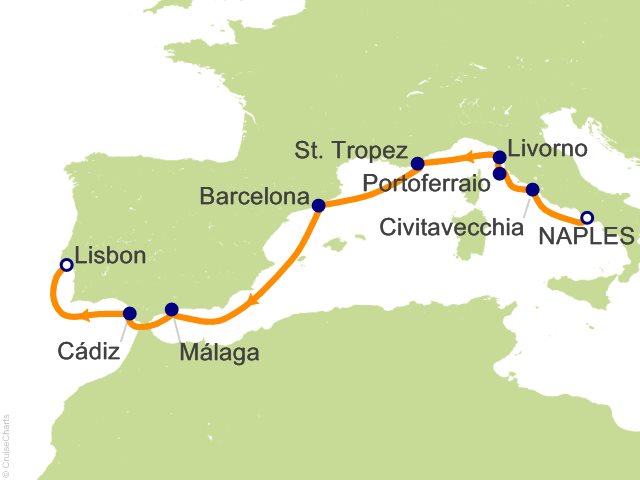 Oceania Allura July 27-August 6 2028 itinerary map